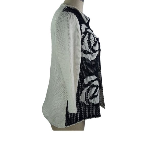 Moffi International Women sz L One button Cardigan Knit Black White - Picture 2 of 9
